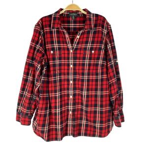 Lauren Ralph Lauren Lumberjack Flannel Shirt Women 2X Red Plaid Cowgirl Rodeo